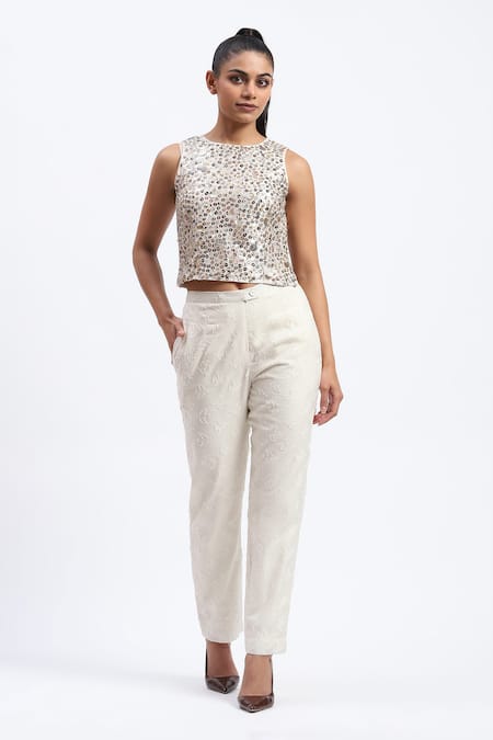 ABRAHAM AND THAKORE Bird Cutwork Trouser 
