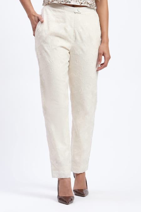 Abraham And Thakore Bird Cutwork Trouser 