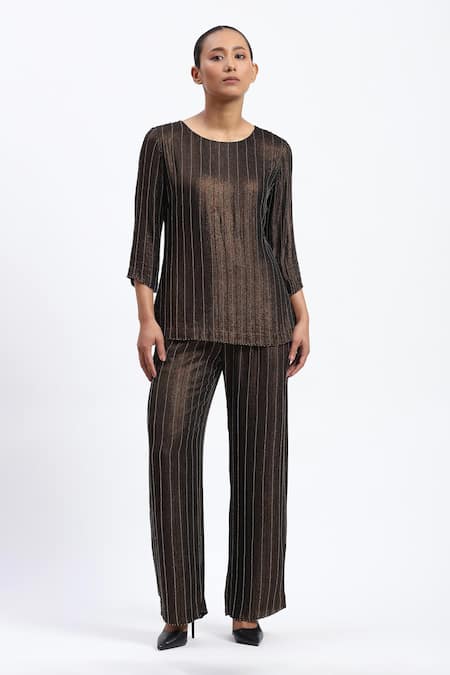 ABRAHAM AND THAKORE Gold Foil Beaded Trouser 