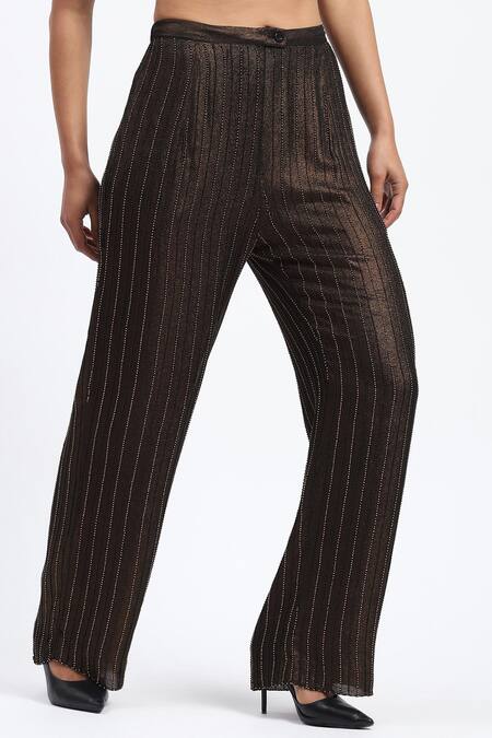 Abraham And Thakore Black Georgette Gold Foil Beaded Trouser Online at Aza Fashions Abraham And Thakore_Black Georgette Gold Foil Beaded Trouser _Online_at_Aza_Fashions