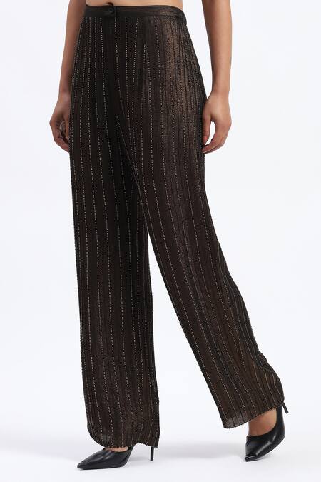 Buy Abraham And Thakore Black Georgette Gold Foil Beaded Trouser Online at Aza Fashions Buy_Abraham And Thakore_Black Georgette Gold Foil Beaded Trouser _Online_at_Aza_Fashions