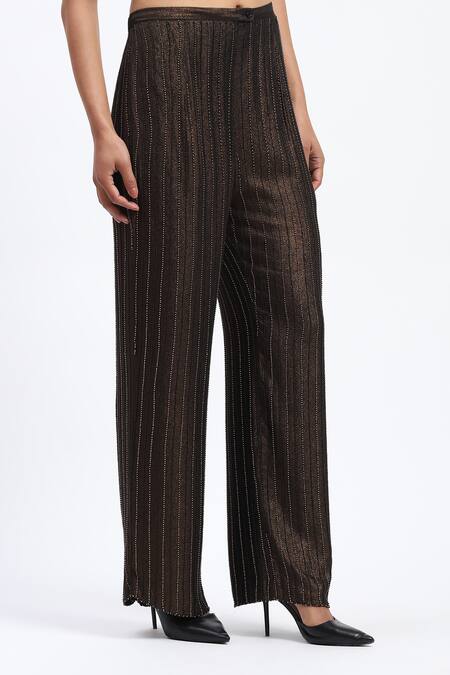 Shop Abraham And Thakore Black Georgette Gold Foil Beaded Trouser Online at Aza Fashions Shop_Abraham And Thakore_Black Georgette Gold Foil Beaded Trouser _Online_at_Aza_Fashions