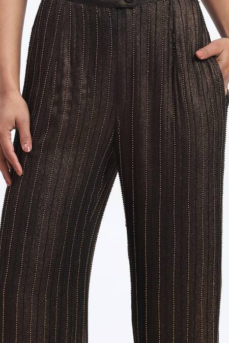 Abraham And Thakore Black Georgette Gold Foil Beaded Trouser at Aza Fashions Abraham And Thakore_Black Georgette Gold Foil Beaded Trouser _at_Aza_Fashions
