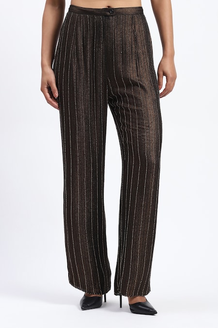 Abraham And Thakore Gold Foil Beaded Trouser 