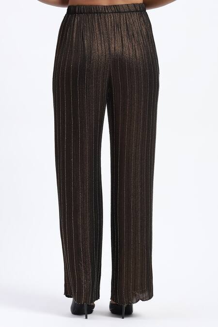 Buy Abraham And Thakore Black Georgette Gold Foil Beaded Trouser Buy_Abraham And Thakore_Black Georgette Gold Foil Beaded Trouser