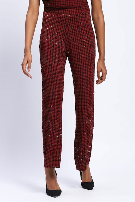 Abraham And Thakore Embellished Dot Print Trouser 