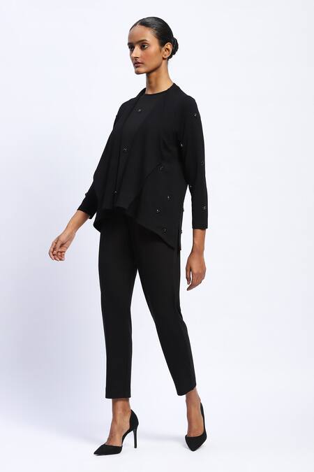 Abraham And Thakore_Black Viscose Stones Open Neck Embellished Shrug _Online_at_Aza_Fashions