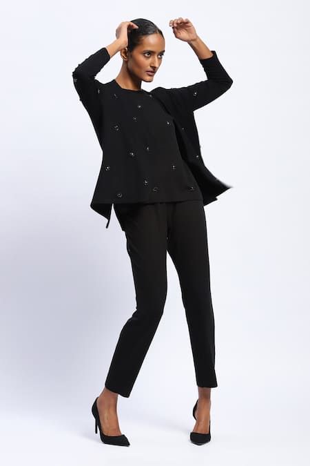 ABRAHAM AND THAKORE Stone Embellished Black Shrug 