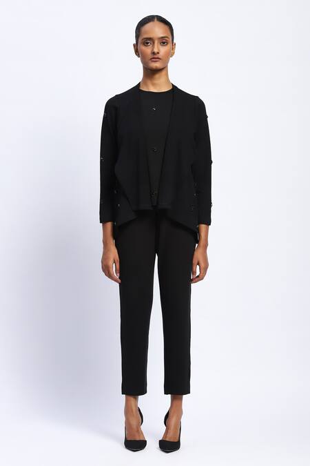 Buy_Abraham And Thakore_Black Viscose Stones Open Neck Embellished Shrug _Online_at_Aza_Fashions