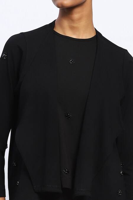 Buy_Abraham And Thakore_Black Viscose Stones Open Neck Embellished Shrug 
