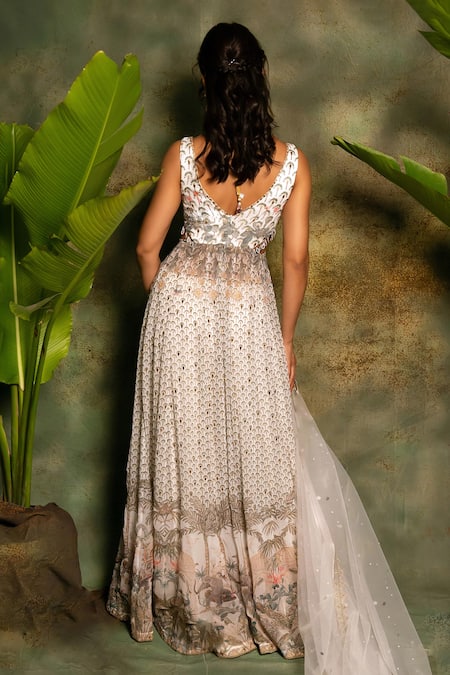 Archana Kochhar Ivory Georgette Anarkali Set 