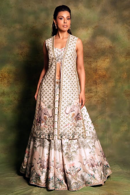 Archana Kochhar Ivory Printed Jacket Lehenga Set 