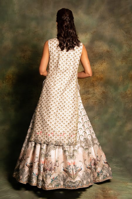 Archana Kochhar Ivory Printed Jacket Lehenga Set 