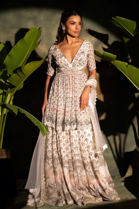 Archana Kochhar Ivory Embroidered Kurta Lehenga Set 