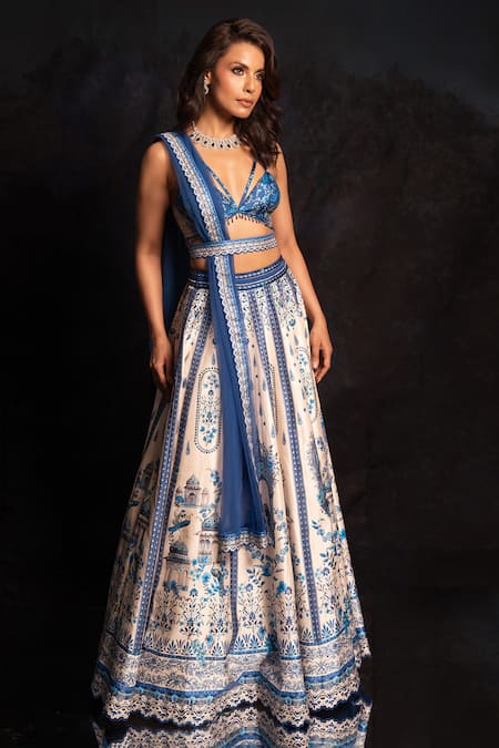 Archana Kochhar The Neel Mahal Fusion Lehenga Set 