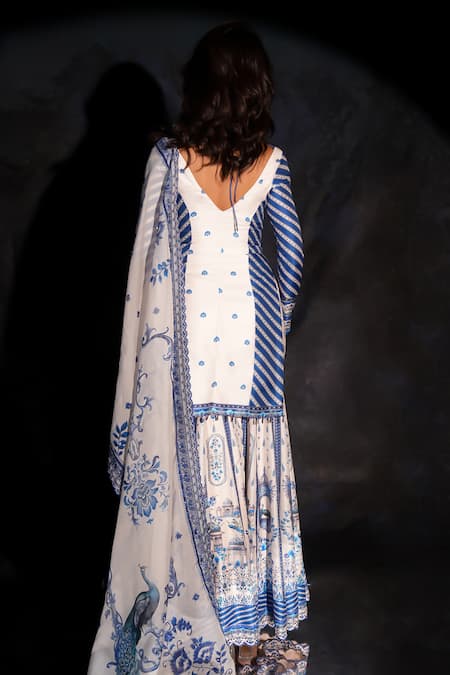 Archana Kochhar Designer Blue & White Sharara Set