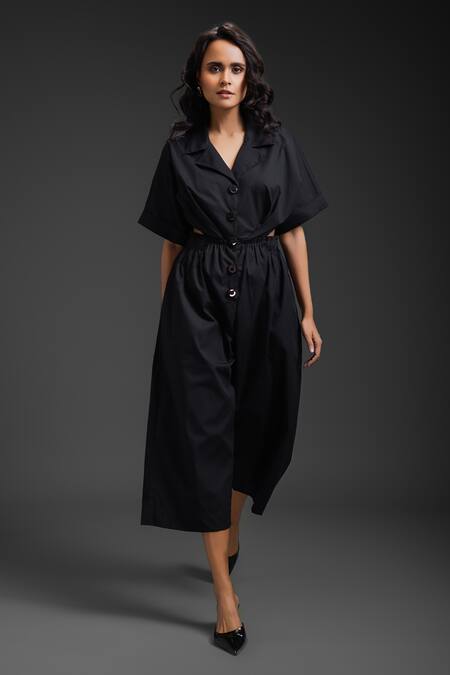 Deepika Arora_Black Cotton Collared Designer Jumpsuit _Online_at_Aza_Fashions