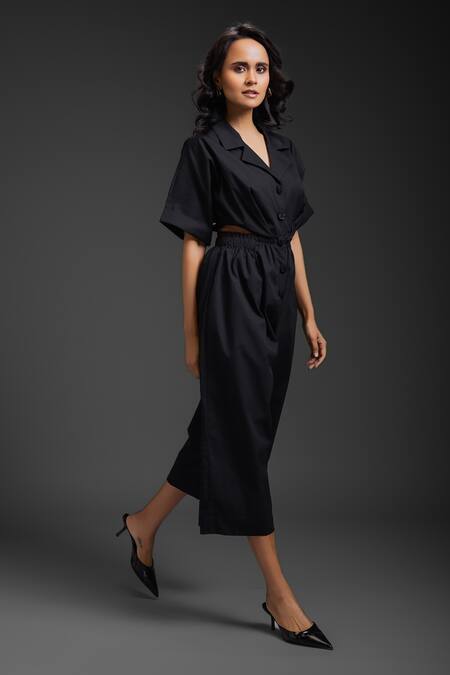 Buy_Deepika Arora_Black Cotton Collared Designer Jumpsuit _Online_at_Aza_Fashions