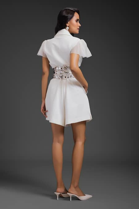 Deepika Arora White Designer Playsuit With Belt 