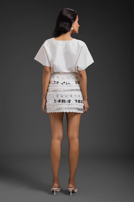 Deepika Arora White Taffeta Top & Skirt Set 