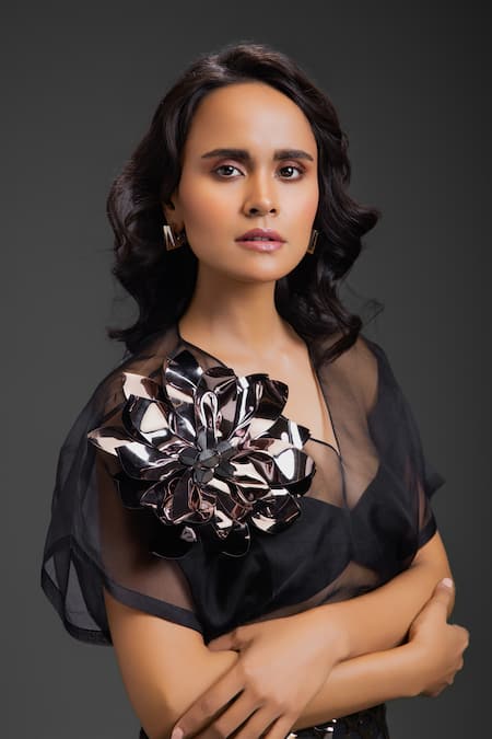 Buy Deepika Arora Black Velour, Velvet V-neck Vegan Leather Skirt Set Buy_Deepika Arora_Black Velour, Velvet V-neck Vegan Leather Skirt Set