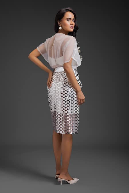 Deepika Arora White Vegan Leather Skirt Set 