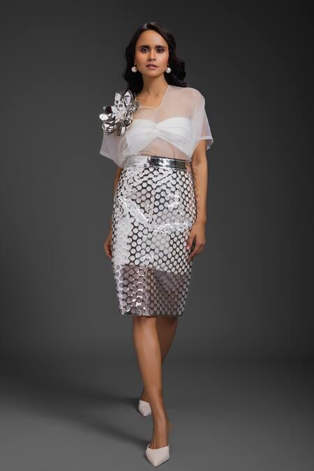 Buy Deepika Arora White Velvet, Leather Cut Work V-, Sweetheart Vegan Skirt Set Online at Aza Fashions Buy_Deepika Arora_White Velvet, Leather Cut Work V-, Sweetheart Vegan Skirt Set _Online_at_Aza_Fashions