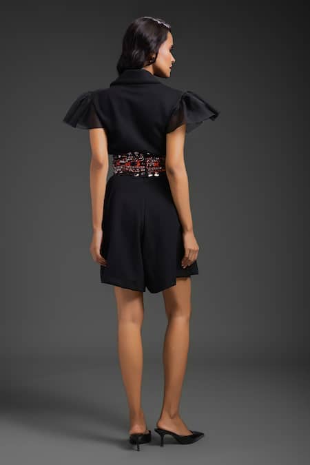 Deepika Arora Black Ponte Roma Playsuit With Belt 