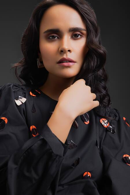 Deepika Arora_Black Cotton Round Neck Designer Dress _Online_at_Aza_Fashions
