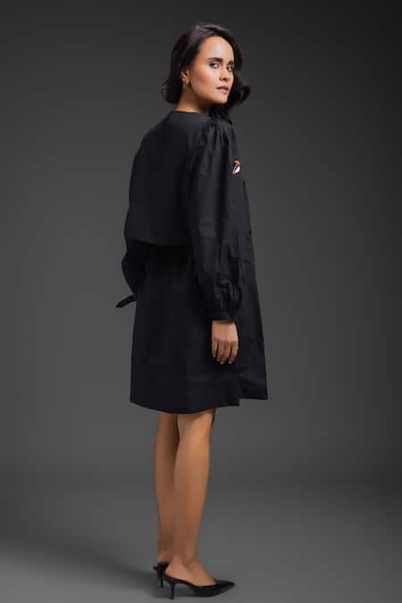 Shop_Deepika Arora_Black Cotton Round Neck Designer Dress _at_Aza_Fashions