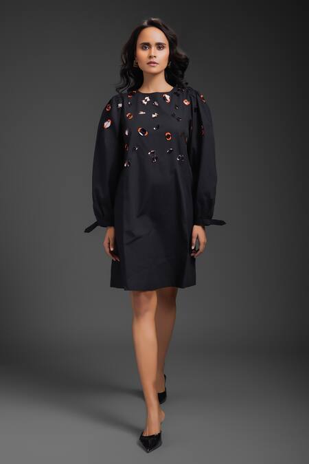 Deepika Arora_Black Cotton Round Neck Designer Dress _at_Aza_Fashions