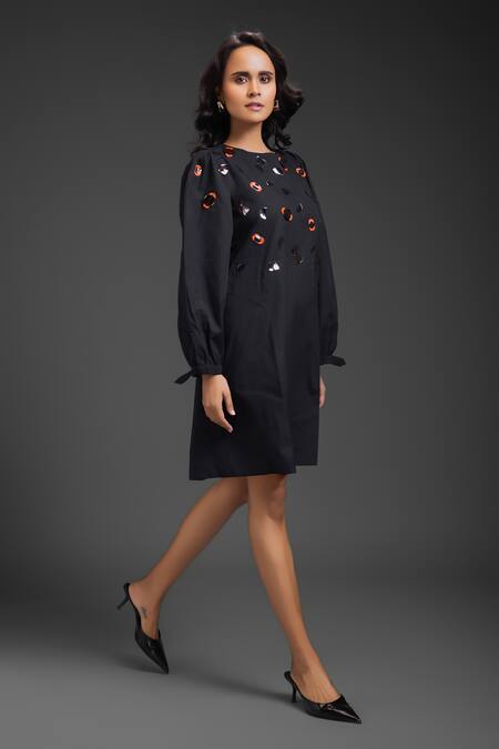 Buy_Deepika Arora_Black Cotton Round Neck Designer Dress 