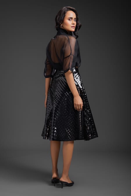Deepika Arora Black Vegan Leather Skirt Set 