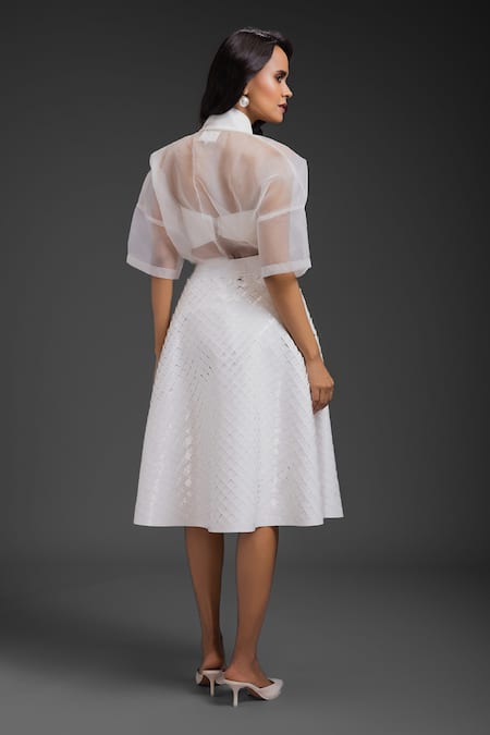 Deepika Arora White Vegan Leather Skirt Set 