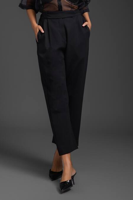 Deepika Arora_Black Organza Sequins, Embroidery Collared Pant Set _Online_at_Aza_Fashions