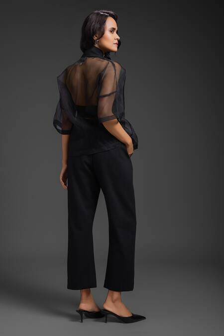 Deepika Arora Black Organza Embroidered Pant Set 