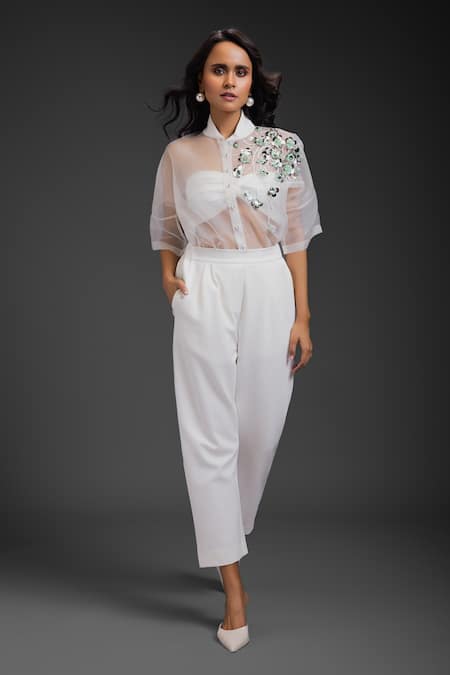 Deepika Arora White Organza Pant Set 
