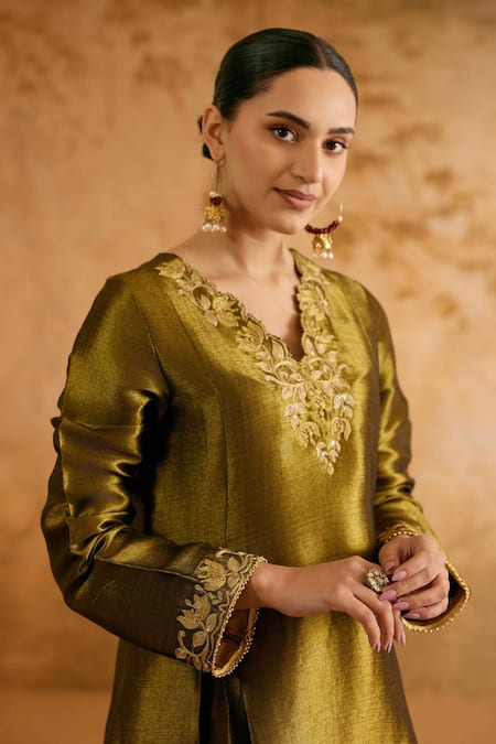 Nero India Green Tissue Kurta & Pant Set 