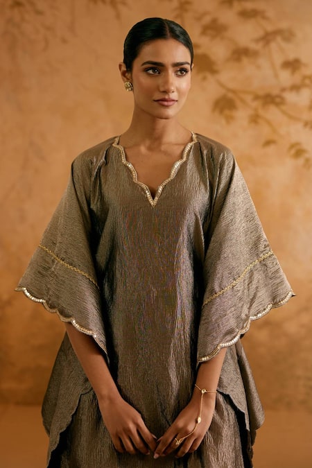 Buy Nero India Black Tissue V-neck Crush Kurta Pant Set Buy_Nero India_Black Tissue V-neck Crush Kurta Pant Set