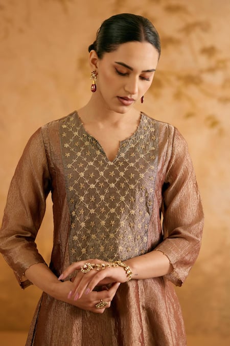 Nero India Bronze Crush Tissue Kurta & Pant Set 