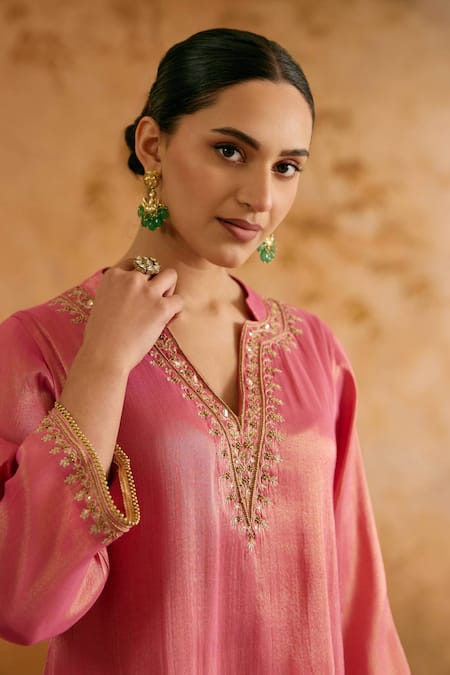 Nero India Pink Tissue Kurta & Pant Set 