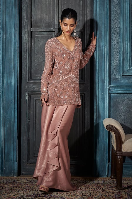 Rimple Agrawal Rose Gold Embroidered Kurta Set 