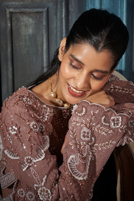 Buy Rimple Agrawal Rose Gold Embroidery, Sequins Round Neck Kurta Set Online at Aza Fashions Buy_Rimple Agrawal_Rose Gold Embroidery, Sequins Round Neck Kurta Set _Online_at_Aza_Fashions