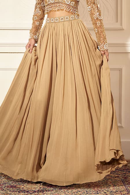 Rimple Agrawal Gold Georgette, Net Sequins, Beads, Embroidery Round Neck Designer Palazzo Set Online at Aza Fashions Rimple Agrawal_Gold Georgette, Net Sequins, Beads, Embroidery Round Neck Designer Palazzo Set _Online_at_Aza_Fashions
