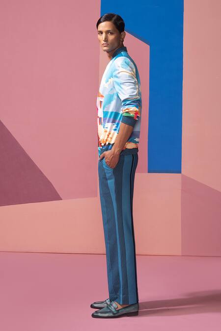 Nautanky_Multi Color Satin Beachhouse Bomber Jacket And Pant Set _Online_at_Aza_Fashions