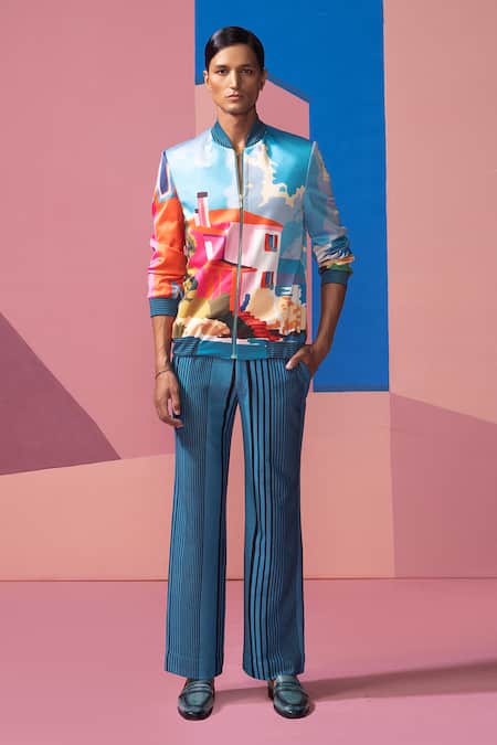 Nautanky Beachhouse Satin Bomber Jacket & Pant Set 