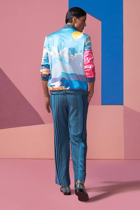 Shop_Nautanky_Multi Color Satin Beachhouse Bomber Jacket And Pant Set _at_Aza_Fashions
