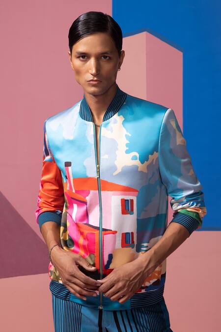 Buy_Nautanky_Multi Color Satin Beachhouse Bomber Jacket And Pant Set _Online_at_Aza_Fashions