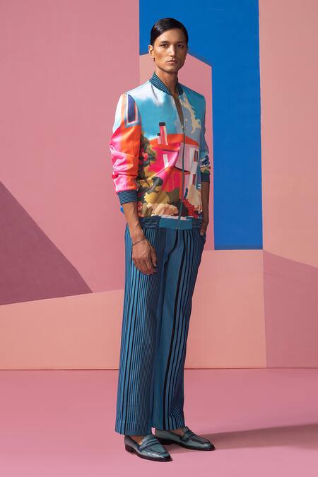 Shop_Nautanky_Multi Color Satin Beachhouse Bomber Jacket And Pant Set _Online_at_Aza_Fashions