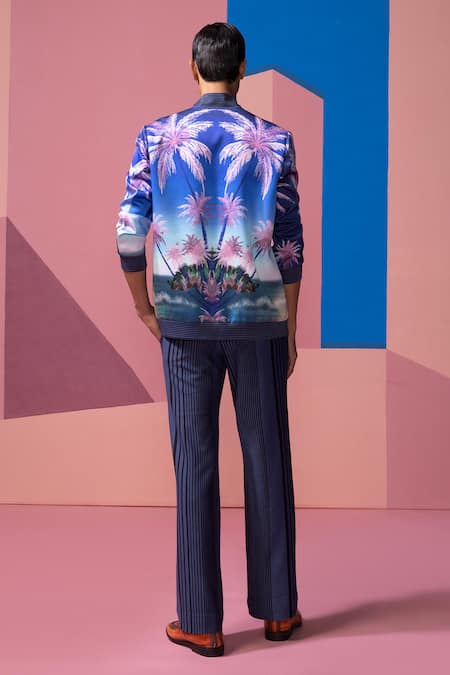 Nautanky Royal Blue Satin Bomber Jacket & Pant Set 